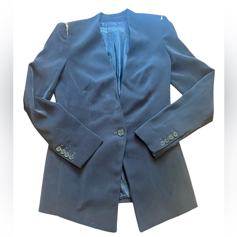 ZARA Black Fitted Blazer Jacket with Gold Size XS Small